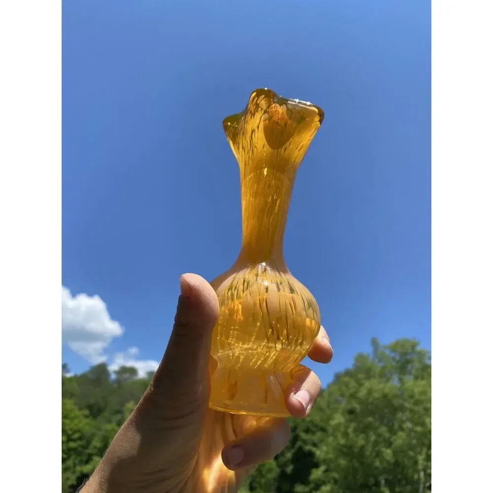 Vintage Orange White Swirl Art Glass Vase Ruffle Rim 6.5 Inch